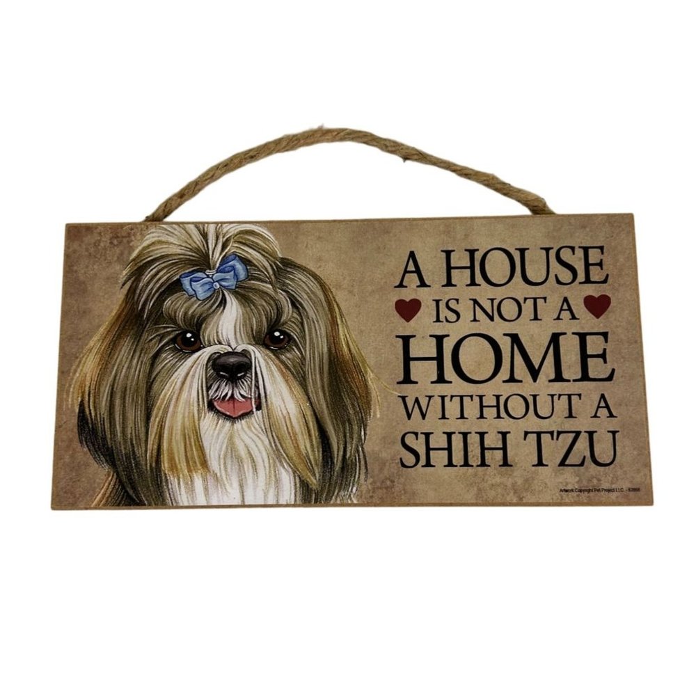 Love & Laughter Wooden Sign Shih Tzu Dog 10x5 USA Made Home Decor Wall Art
